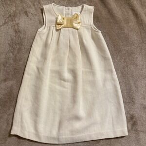 Camilla Girls Cream Herringbone A-Line Dress with Gold Bow Size 5T Holiday